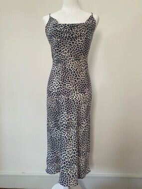 Lovestitch Leopard Print Midi Slip Dress Small Bias Cut Cowl Neck Strappy